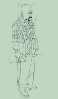 Helí Ramírez. Dibujo de Fredy Serna, incluido en las guardas de ‘En la parte alta abajo’, libro del poeta en reedición de Editorial Universidad EAFIT, Medellín, 2012